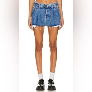 Mother Snacks The Pleated Nibbler Mini Denim Skirt In Dine N Dash Size 25